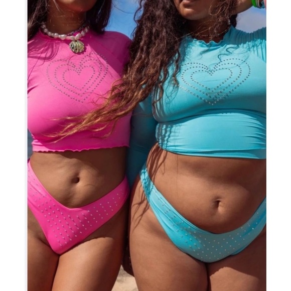 LoveShackFancy X Hurley rhinestone hot pink long sleeve rash guard - Picture 6 of 8